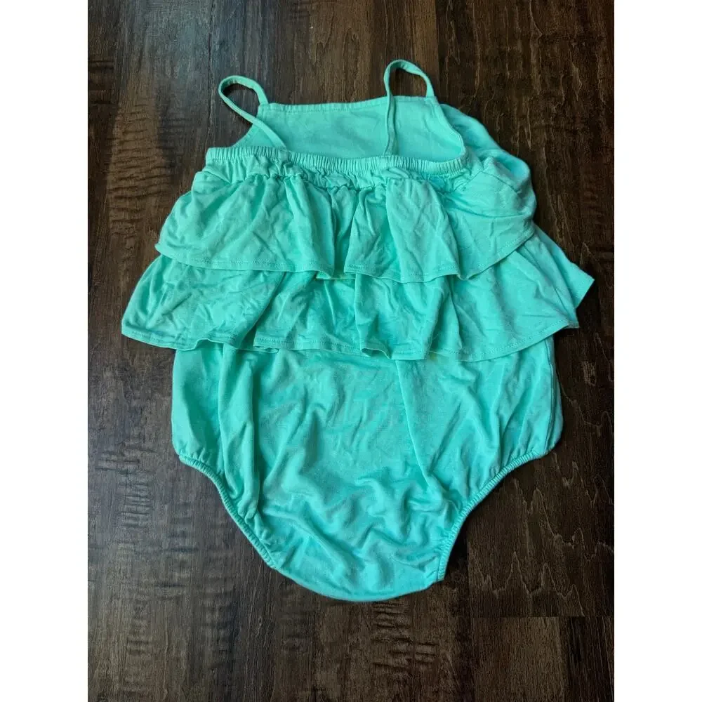 Posh Peanut ruffled sleeveless bubble romper teal 2t